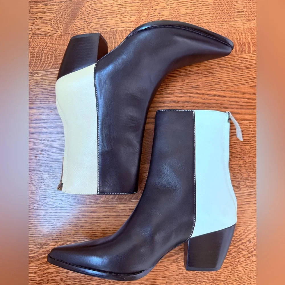 MATISSE Carson Leather Boots Western Pointed Toe Colorblock Block Heel‎ Soft 7 - Picture 8 of 13